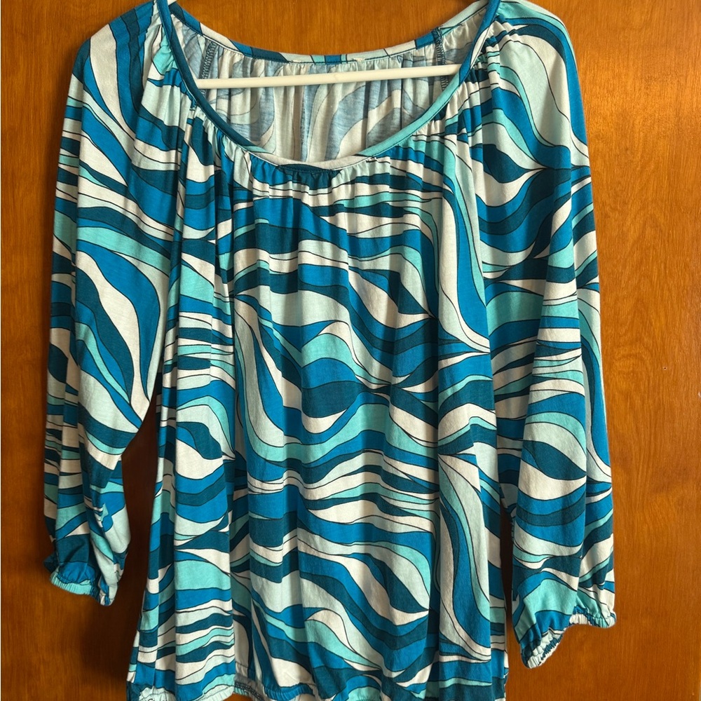 MICHAEL Michael Kors Teal and Cream Wave Blouse